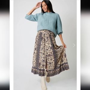 COOPER BOHO PRINT SMOCKED WAIST MAXI SKIRT